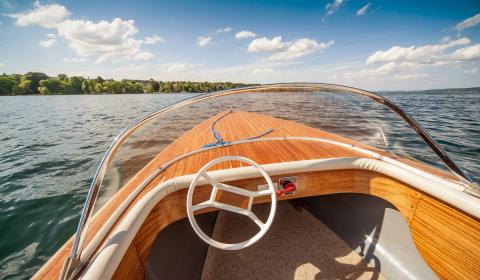 Front of speedboat in water