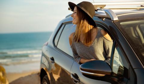 Woman on vacation in car