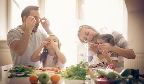 Family having fun together in kitchen