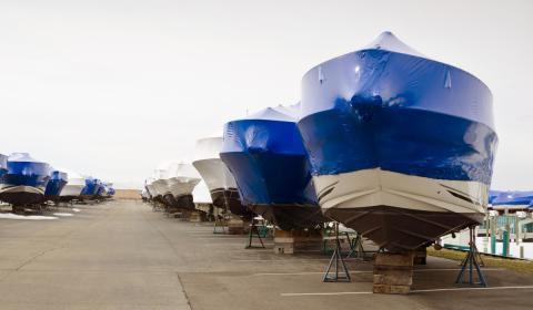 Boats stored under tarp for winter